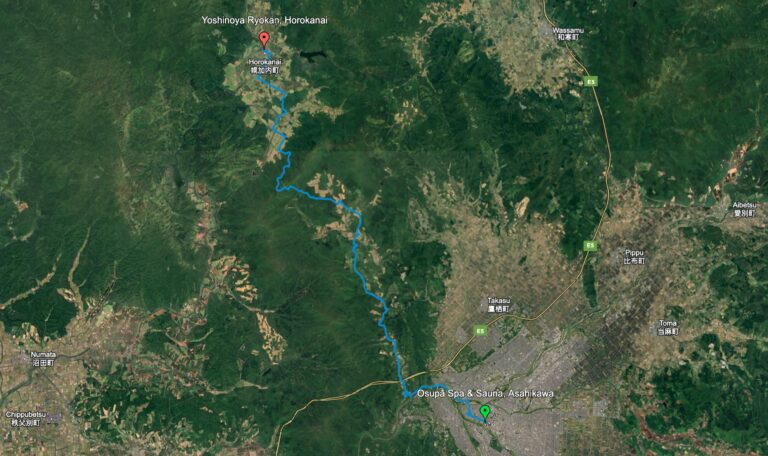 Een google maps screenshot van de route