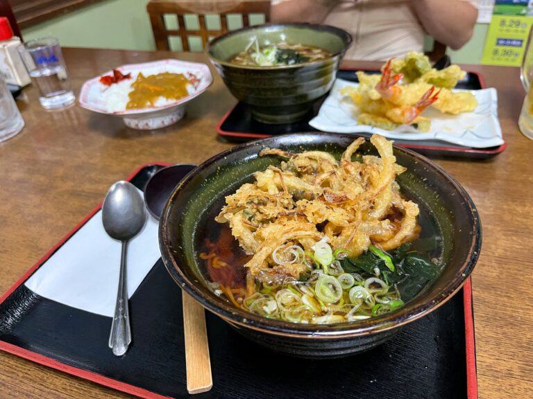 Een vegetarische soep met daarin/op gefrituurde groentes in een laagje deeg. Het was heerlijk